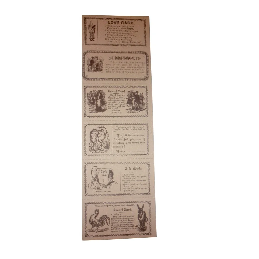 Vintage Victorian Style Escort Cards Uncut Sheet Flirtation Acquaintance Strip